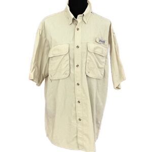 Bimini Bay Men's Flat IV Short Sleeve Shirt With Bloodguard, tan, size M